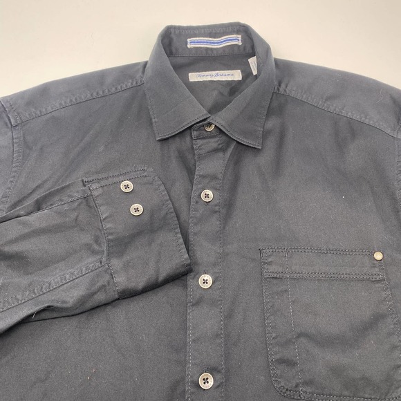 Tommy Bahama Medium Solid‎ Black Long Sleeve Button Down Pocket Shirt - Picture 1 of 4